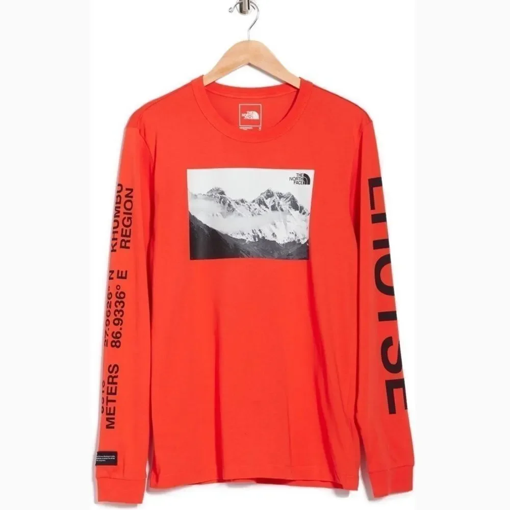 The North Face Lhotse Mountain Long Sleeve Graphic Tee Red Men’s Large NWT